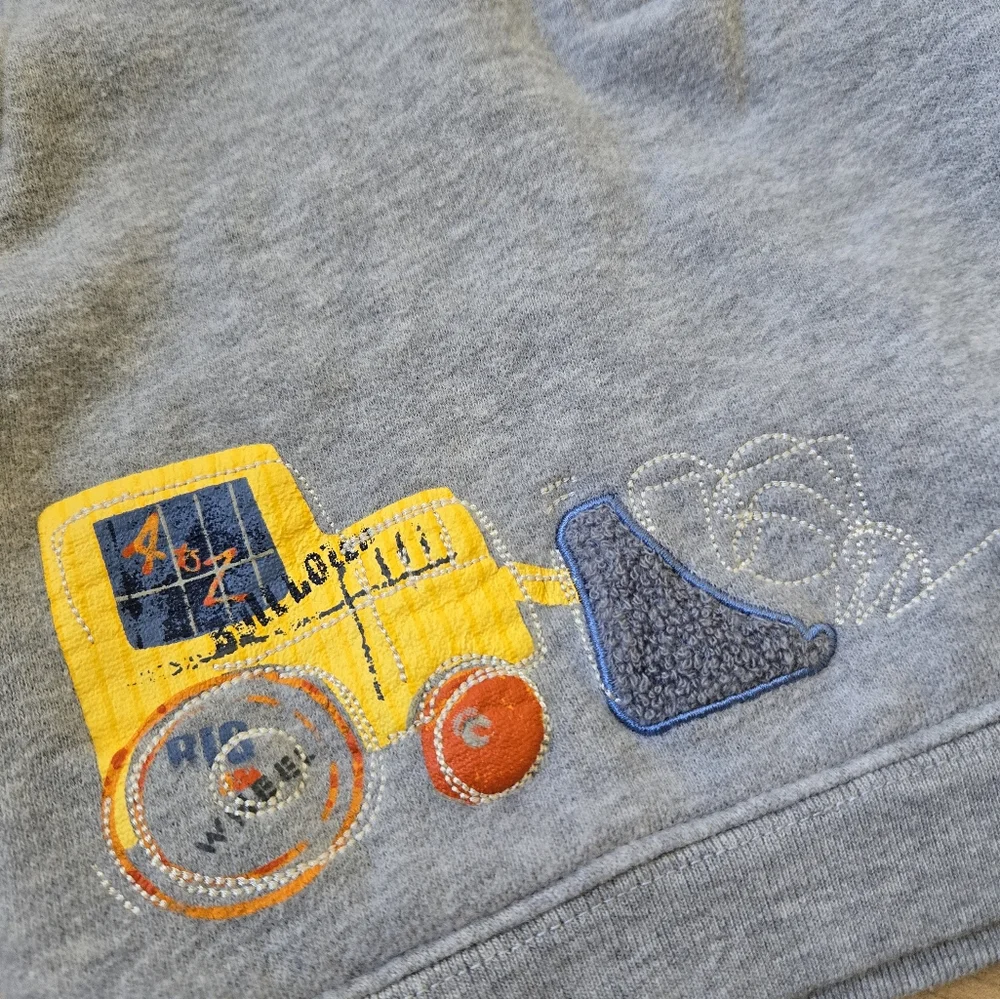 Vintage 1990s-Y2K Carter's construction vehicle grey quarter-zip hoodie